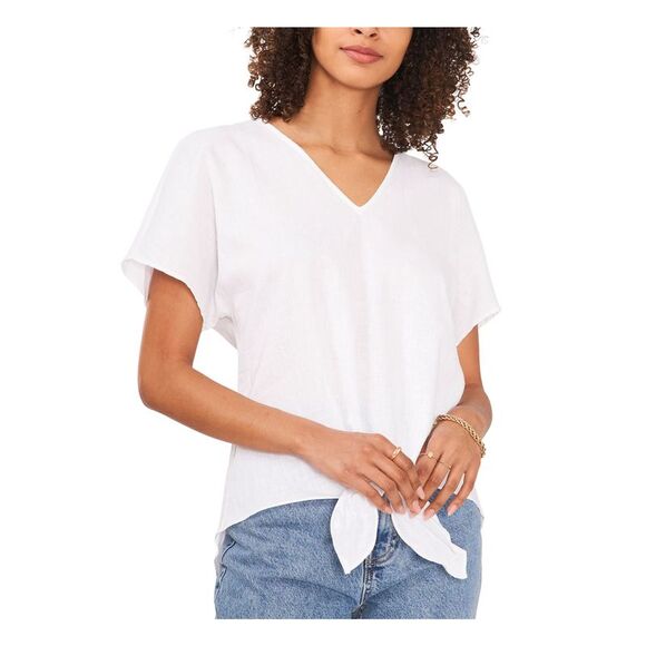 VINCE CAMUTO Tops - VINCE CAMUTO Womens White Short Sleeve V Neck Top XS